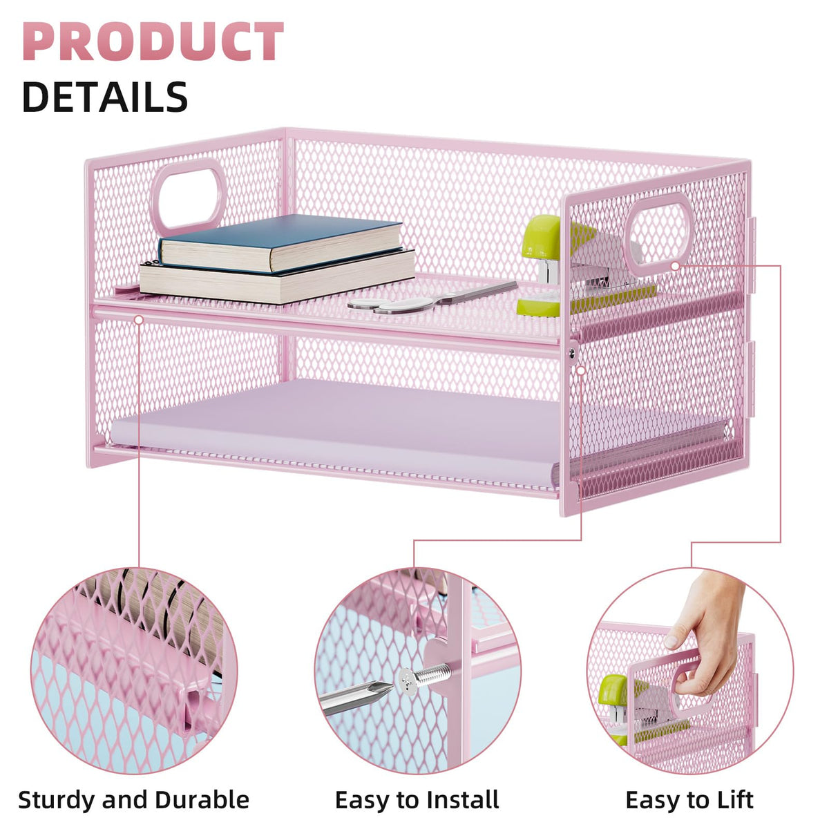 Marbrasse 2 Tier Paper Organizer Letter Tray, Mesh File Organizer with Handle, Paper Sorter Desk