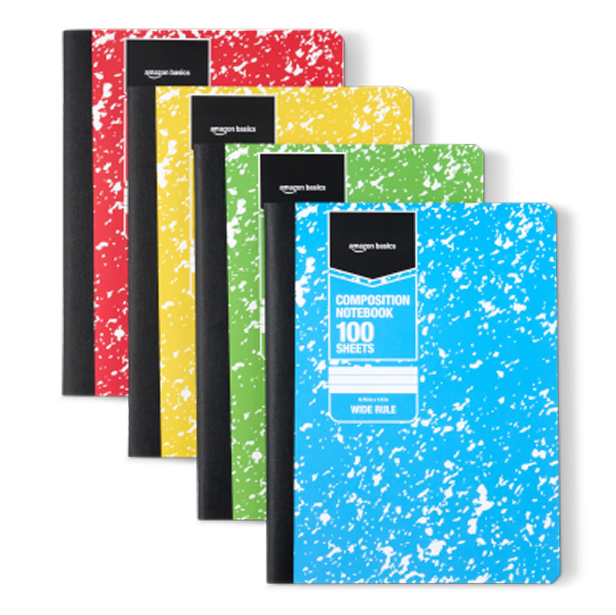 Amazon Basics Composition Notebook, Wide Ruled, 100 Sheets, 9.75" x 7.5", Assorted Marble Colors
