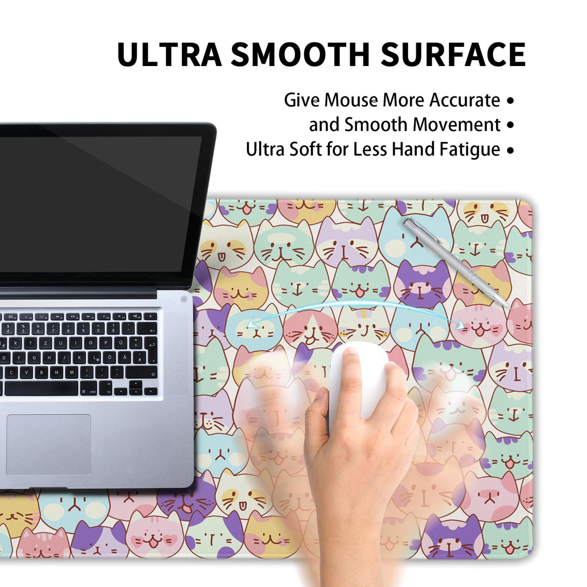 Cute Cat Mouse Pad XXL Large 35.4"x15.8" Extended Gaming Mousepad Kawaii Cat Mouse Mat for Women