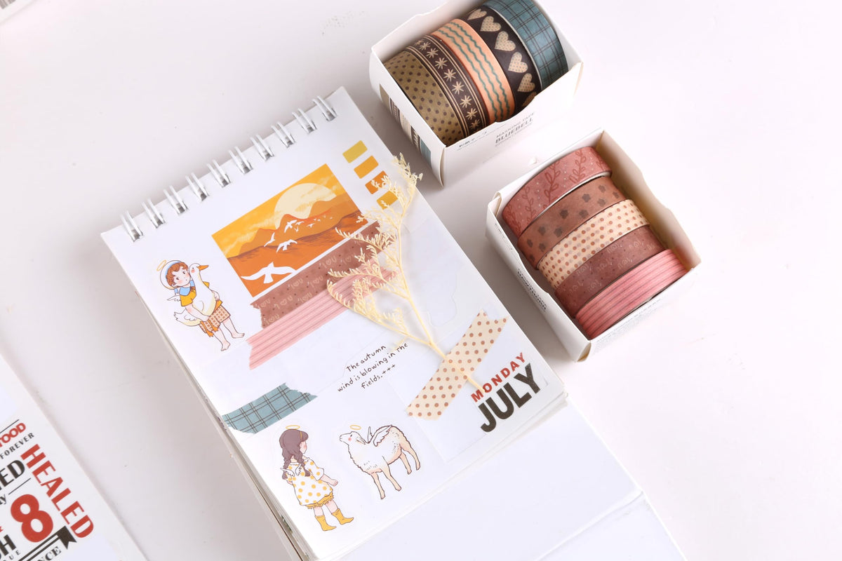 YUBX Basic Washi Tape Set 30 Rolls Plants Patterns Decorative Skinny Slim Masking Tapes for Arts
