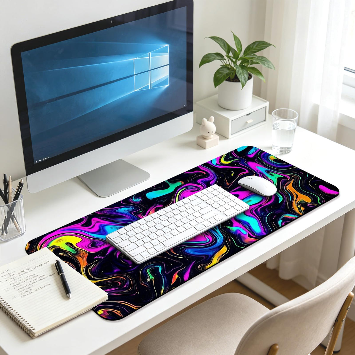 JIANG100 Abstract Fluid Marble Swirl Gaming Desk Mat, Extended Mouse Pad