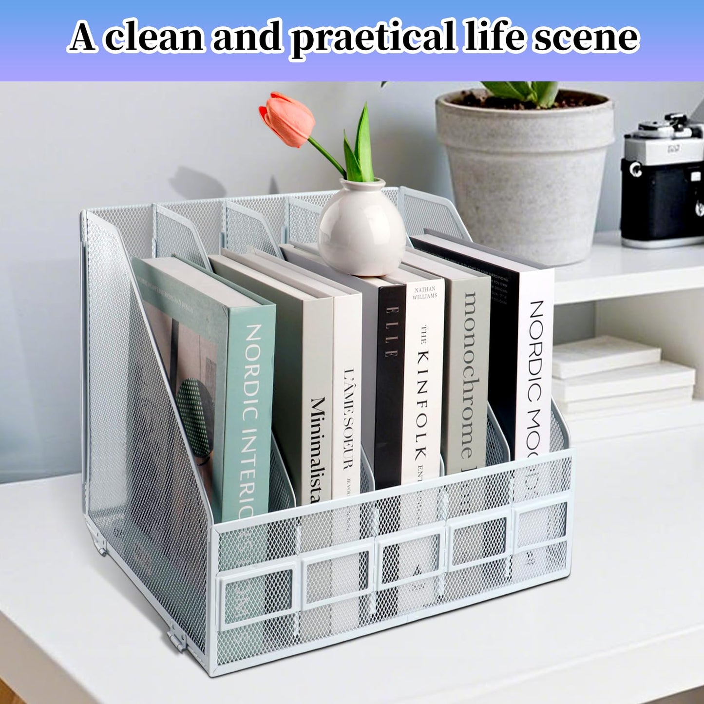 HMXLJJY Mesh Metal A4 Magazine File Holder, Desktop 5 Sections Document Holder Office File Storage