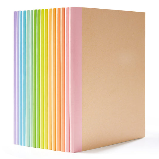 feela 16 Pack Composition Notebook Bulk, Kraft Cover Lined Blank College Ruled Travel Journals with