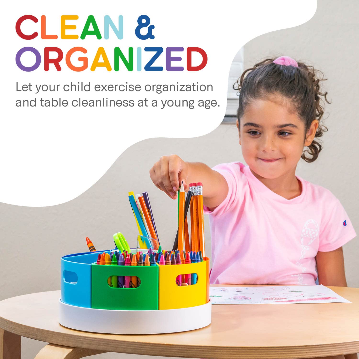 PUZZLE EZ Kids Art Supply Storage Organizer with Dividers – 8.6" Rotating Lazy Susan Caddy for
