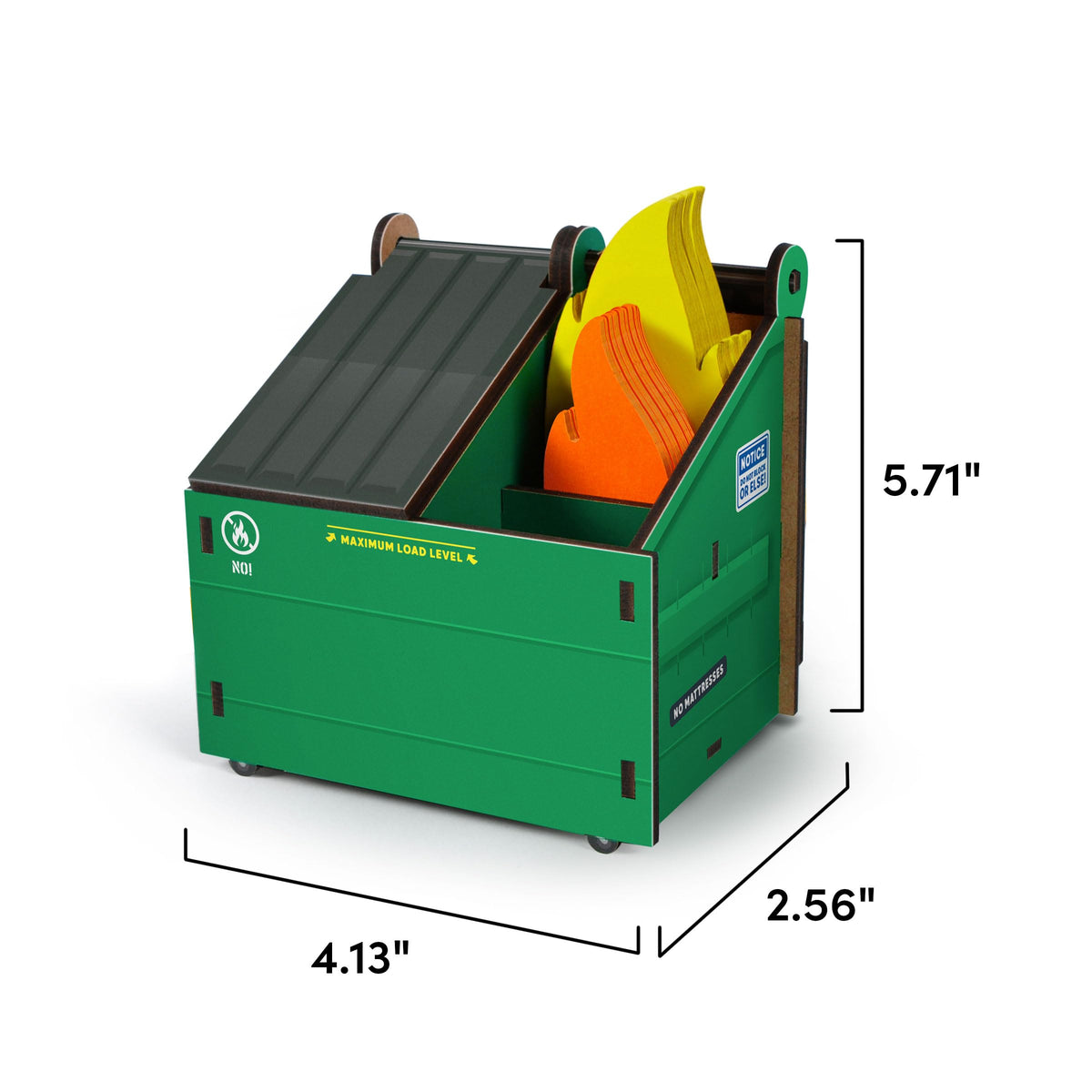 Genuine Fred Desk Dumpster Pencil Holder with 100+ Flame Note Cards, Funny 3-Compartment Organizer