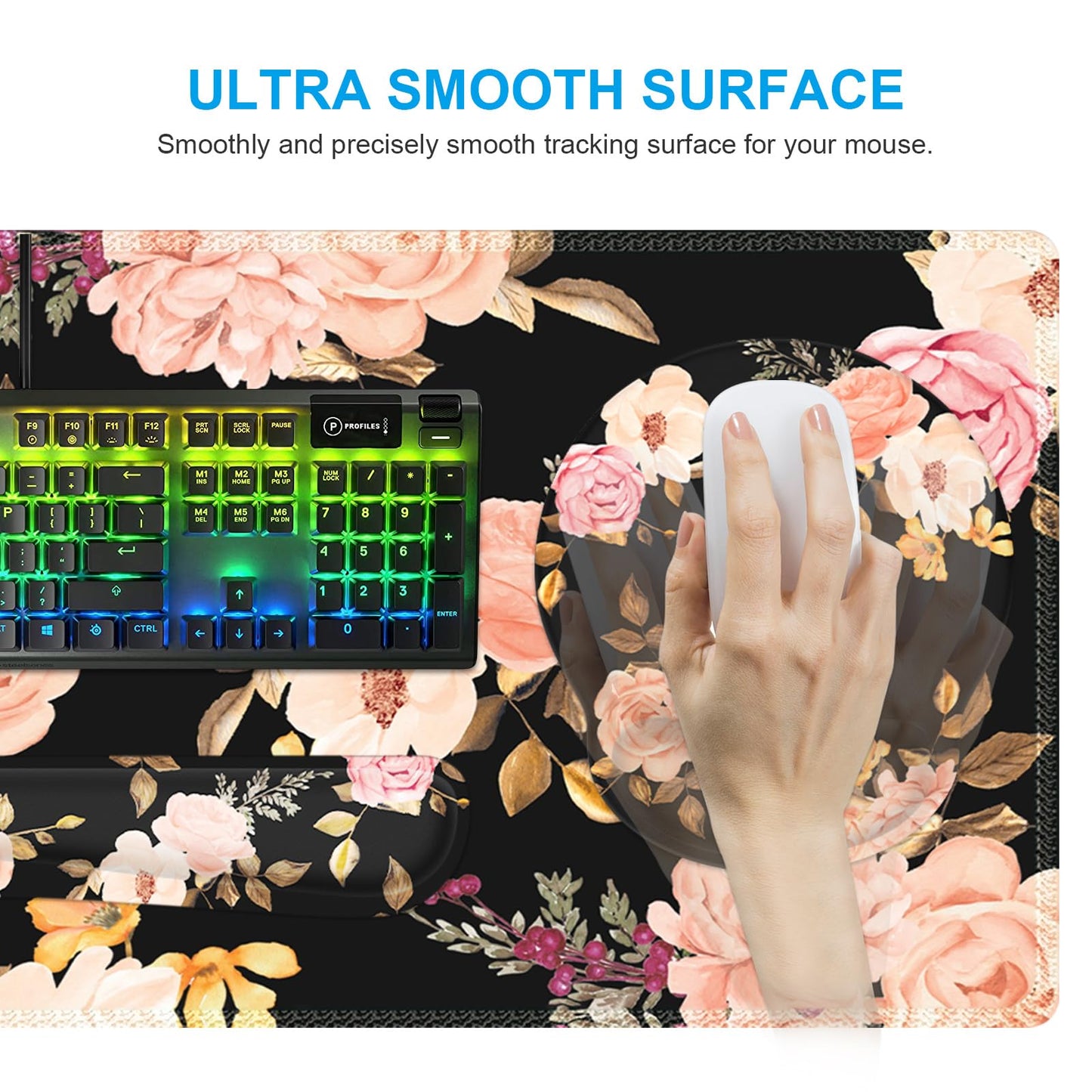 iCasso Floral 4in1 Computer Mat, 35.4"x15.7" Work Mat for Computer