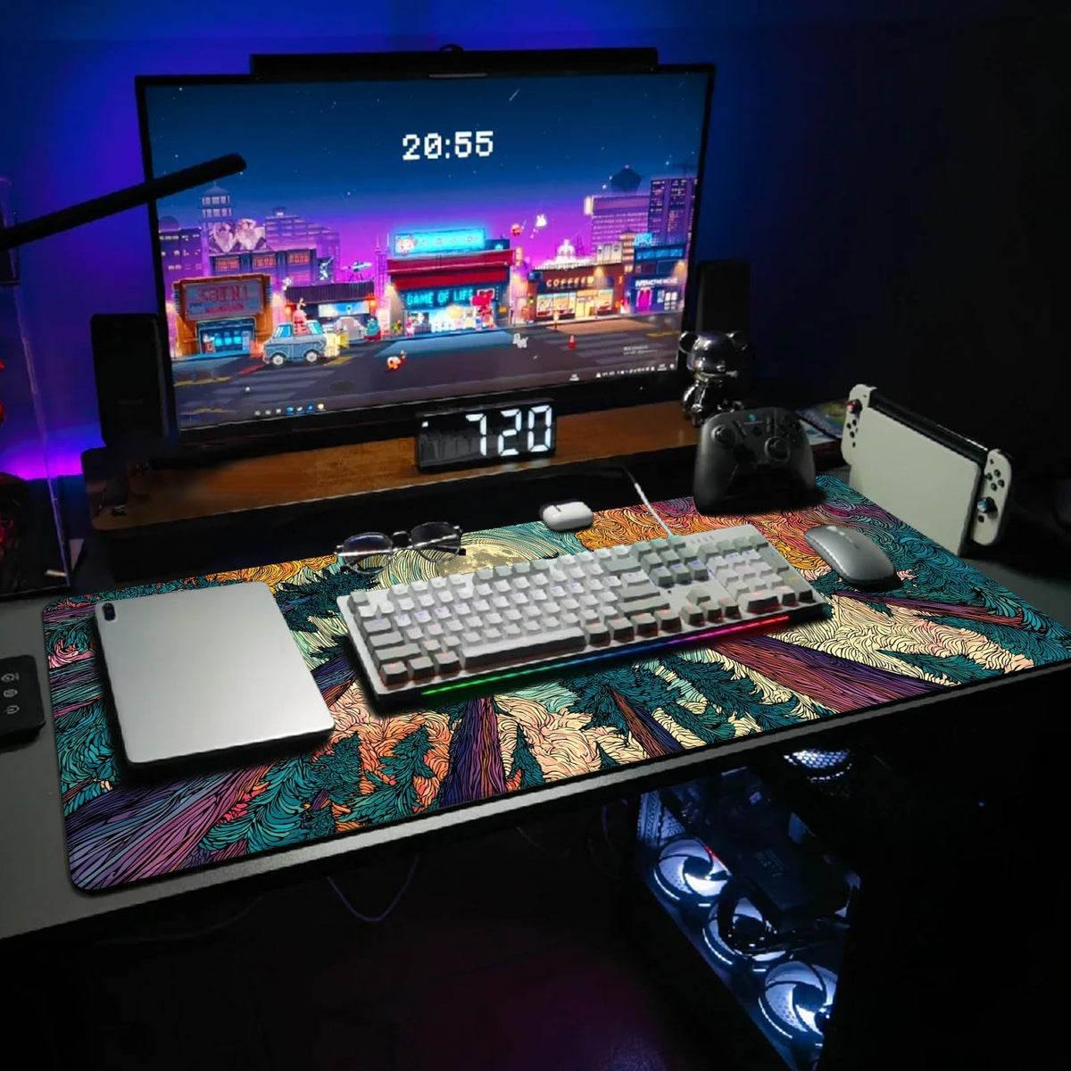 Extended Gaming Mouse Pad, Large Mouse Mat 3 mm Nature Rubber Base Mousepad with Stitched Edges
