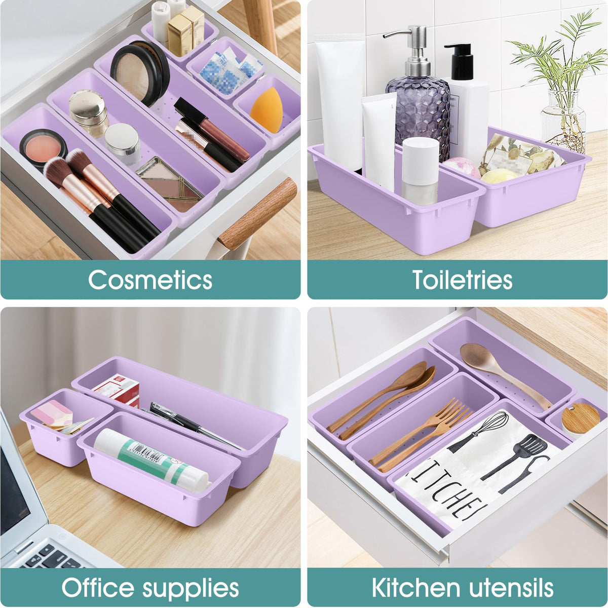 25 PCS Plastic Drawer Organizer Set, Makeup Organizers and Storage Bins