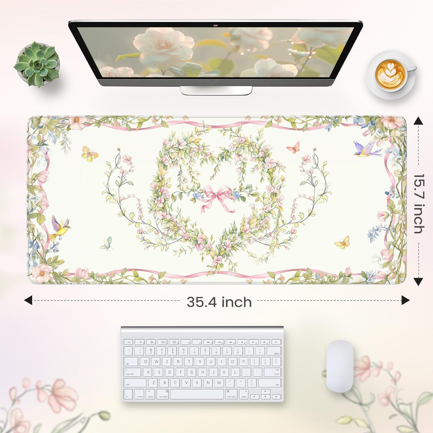 HAOCOO Pink Heart Desk Protector, 35.4" x 15.7" Table Mat for Home Office