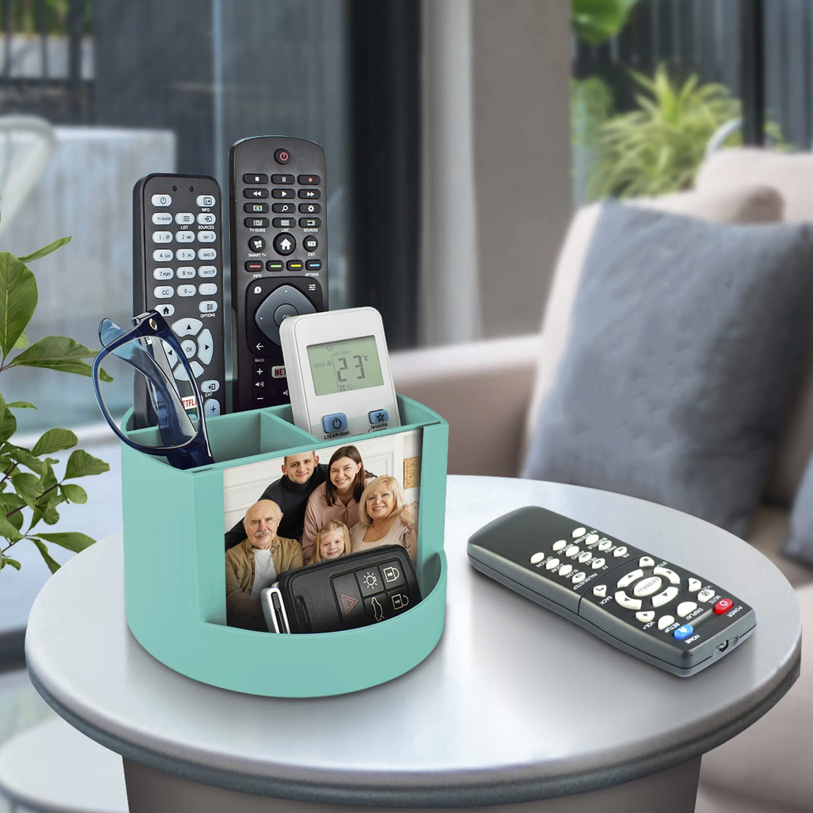 Acrimet Compact Desktop Organizer, 4 Spacious Slots, Round Pencil and Accessories Holder with Photo