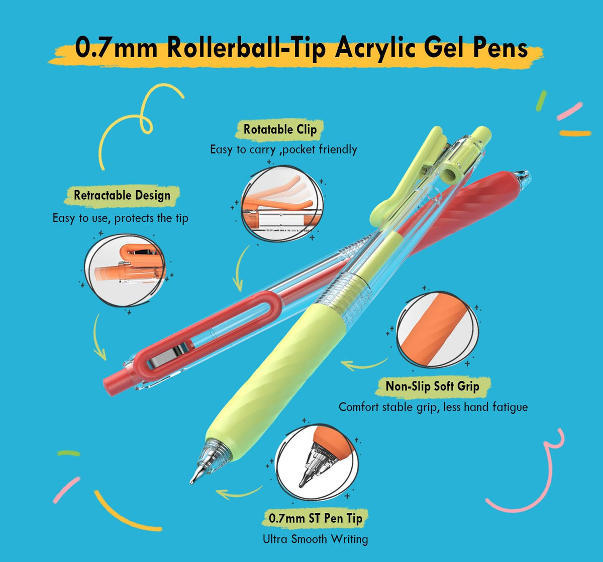 Xipan Acrylic Gel Pens for Coloring, 144 Colors Retractable Colored Pens