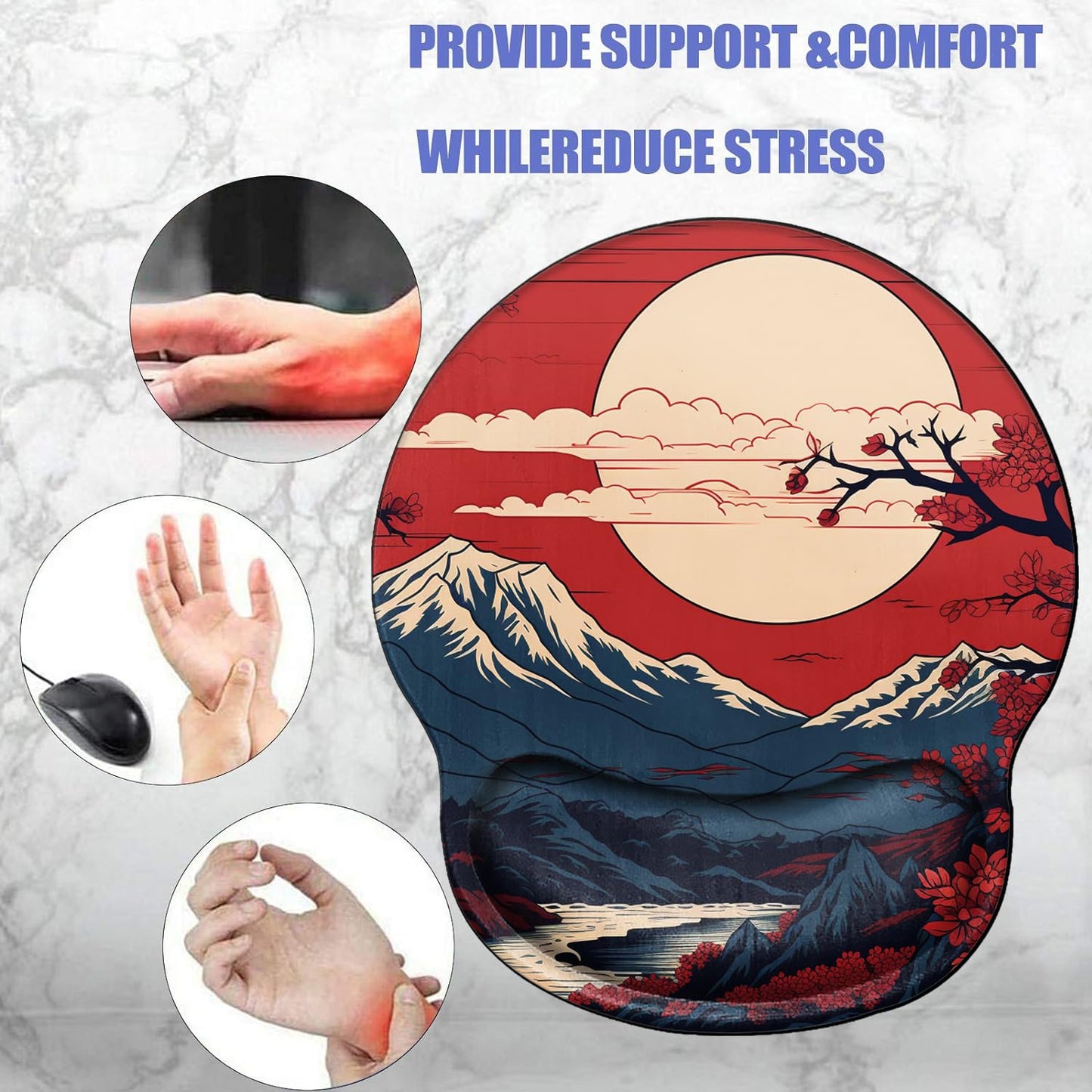 Mountain Mouse Pad with Wrist Support Setting Sun Mousepad Wrist Rest Gel Mouse Mat Sunset Cushion