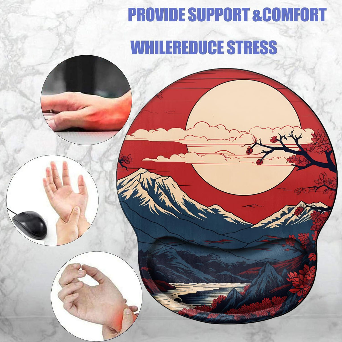 Mountain Mouse Pad with Wrist Support Setting Sun Mousepad Wrist Rest Gel Mouse Mat Sunset Cushion