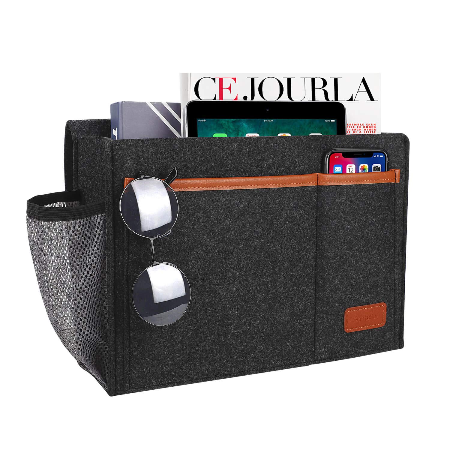 WantuSee Bedside Caddy, Bed Storage Organizer for Remote Controller, Books, Magzine, Laptop Holder