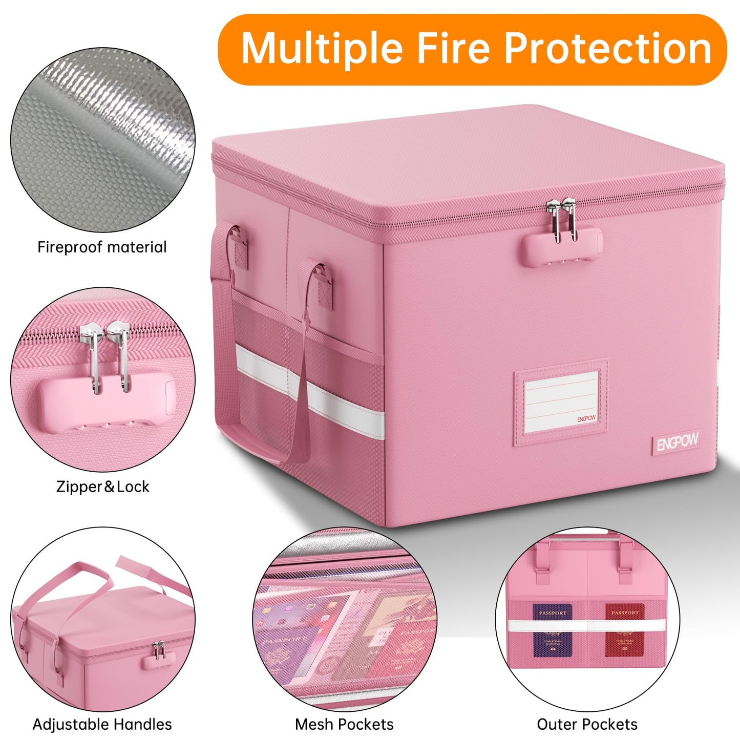 ENGPOW 5200°F File Box Fireproof Document Box with Lock,Heat Insulated Collapsible File Storage
