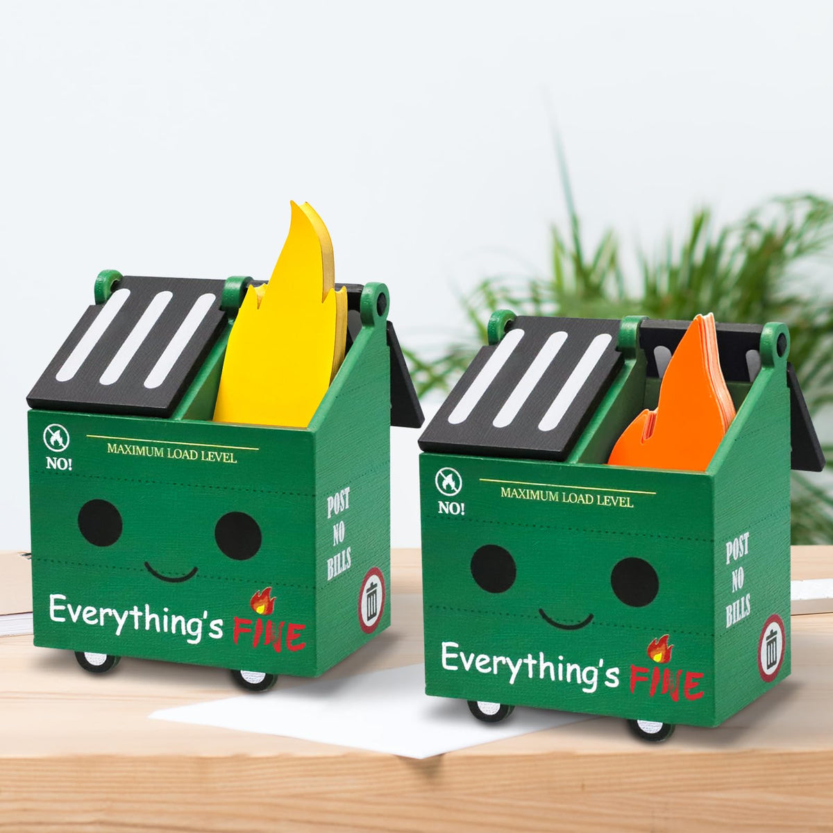 PUNICA 2 Set Dumpster Fire Pencil Holder with 100 Pcs Flame Note Cards, Funny Office Desk