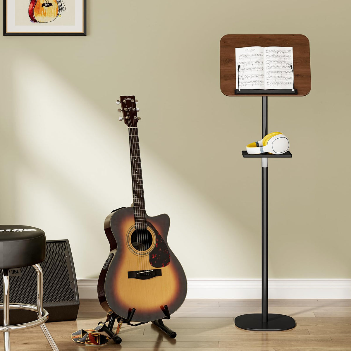 Snughome Floor Book Stand with Removable Tray, Wood Standing Book Stand for Reading, Height