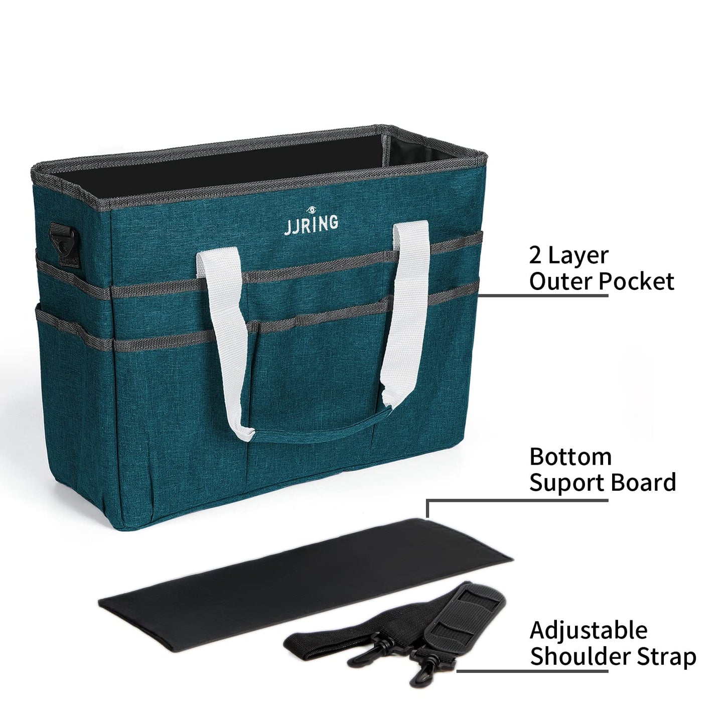 JJRING Craft Organizer Tote Bag Large Art Storage Caddy Bluish Green