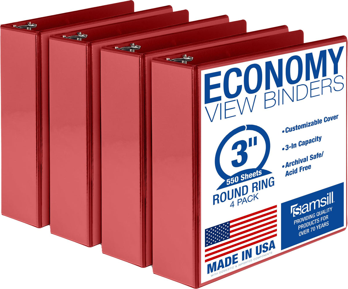 Samsill 3 Inch 3 Ring Binders, Economy Round Ring, Clear View Cover, 550 Sheet Capacity - for