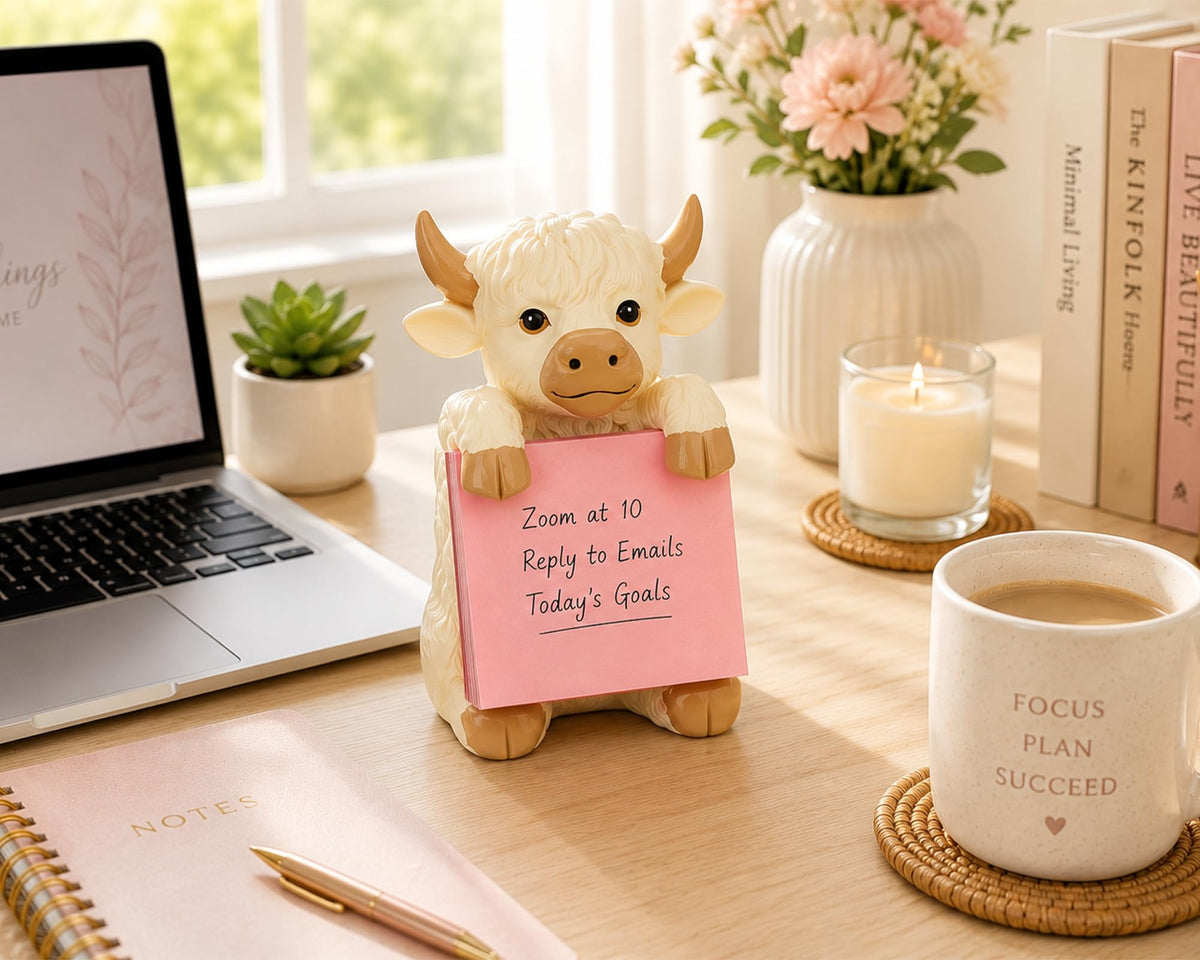 HORTIX Highland Cow Pop-Up Sticky Note Dispenser for 3 x 3 in Notes, Beige