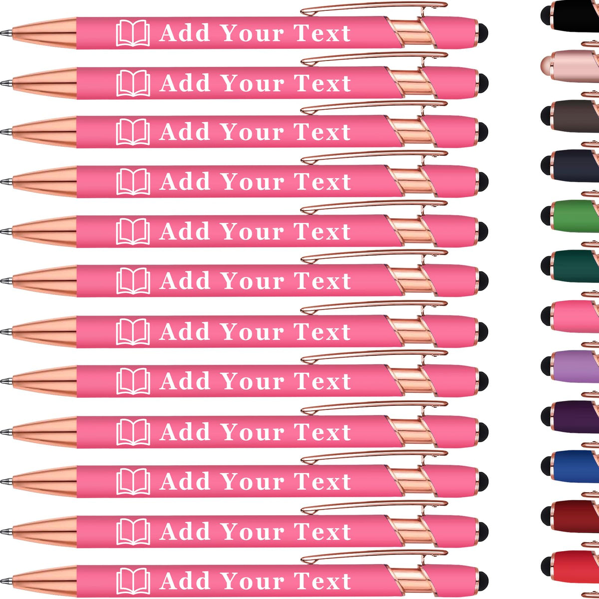 Personalized Ballpoint Pen with Stylus Tip, Custom Name & Logo, 12 Colors