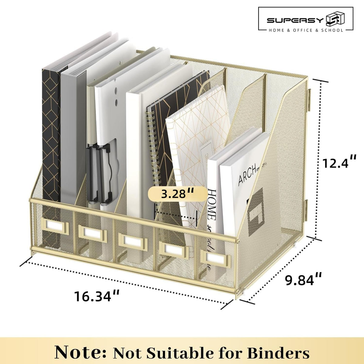 SUPEASY Desk Organizers Metal Desk Magazine File Holder with 5 Vertical Compartments Rack File
