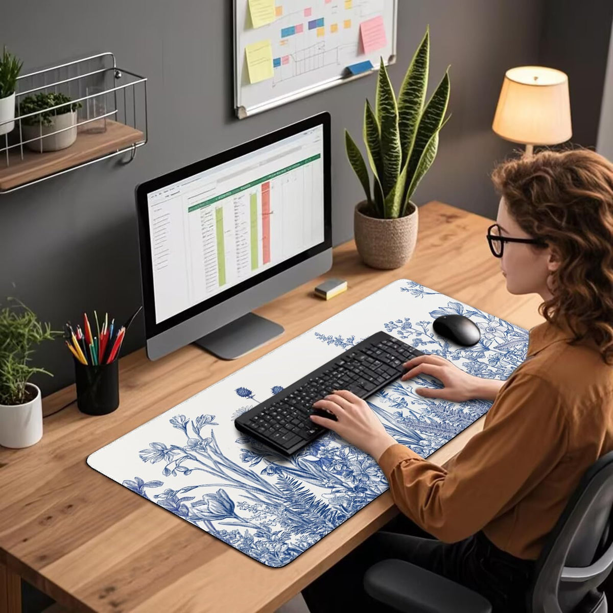 Mcapirivo Large Gaming Mouse Pad Desk Mat 31.5"x15.7" Non Slip Blue Floral