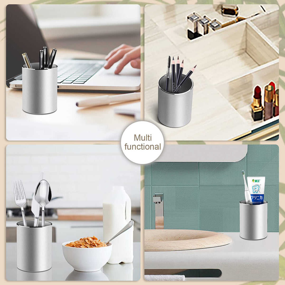 Vaydeer Metal Pen Holder Aluminum Pencil Holder for desk, Round Desktop Organizer and Silver Pencil
