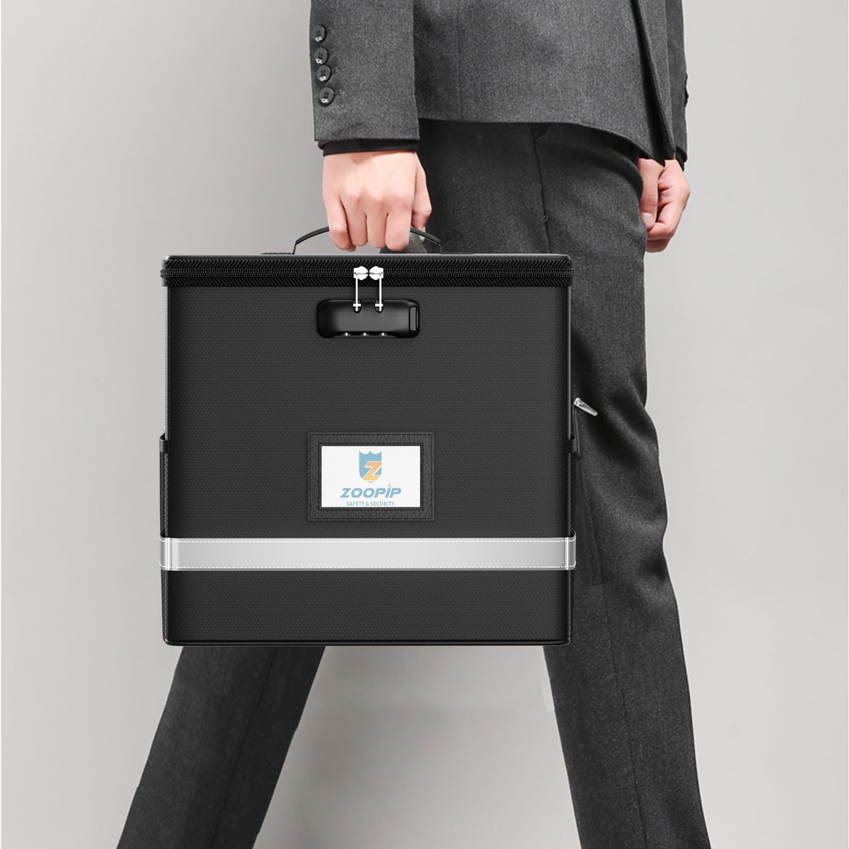 ZOOPIP Fireproof File Box with Lock, Collapsible Document Organizer, Black