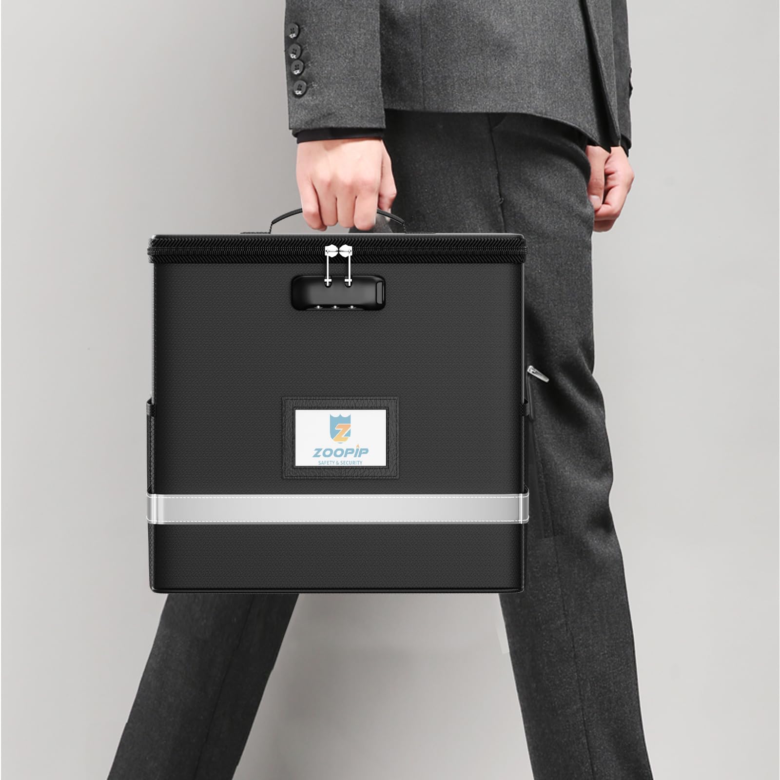 ZOOPIP Fireproof File Box with Lock, Collapsible Document Organizer, Black