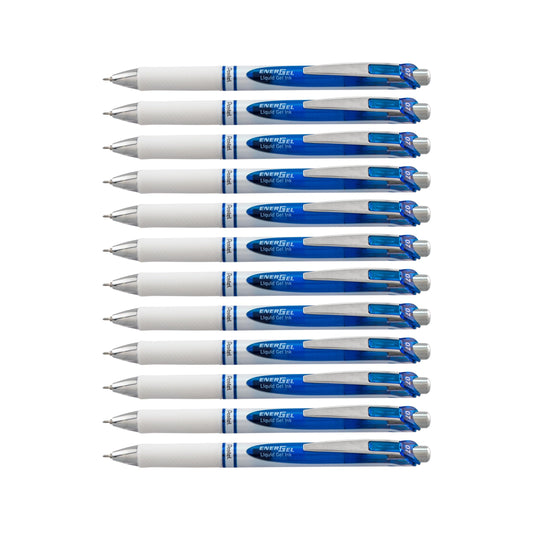 Pentel EnerGel RTX Pearl Retractable Liquid Gel Pen, (0.7mm) Medium Line, Needle Tip, Blue Ink, 12