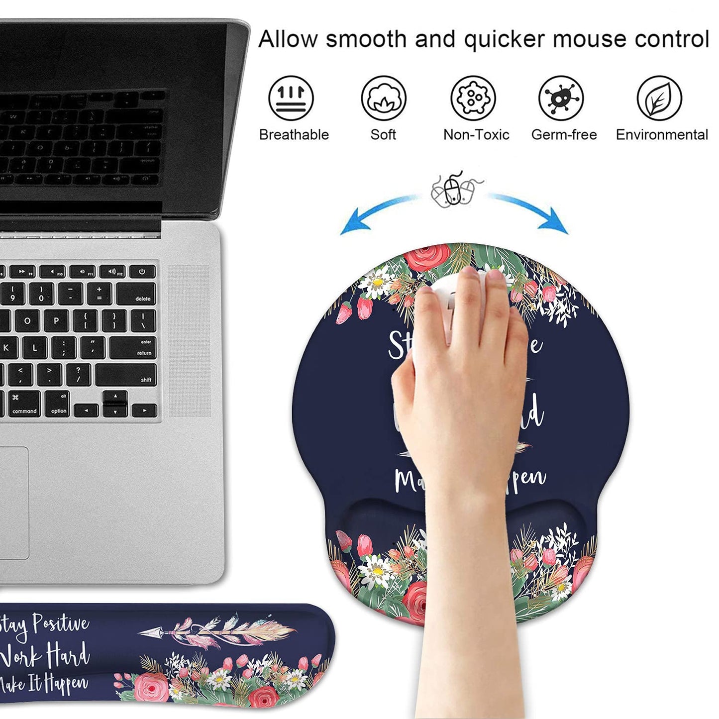 Keyboard Wrist Rest and Mouse Pad Wrist Support Set with Coasters, Inspirational Quote Stay