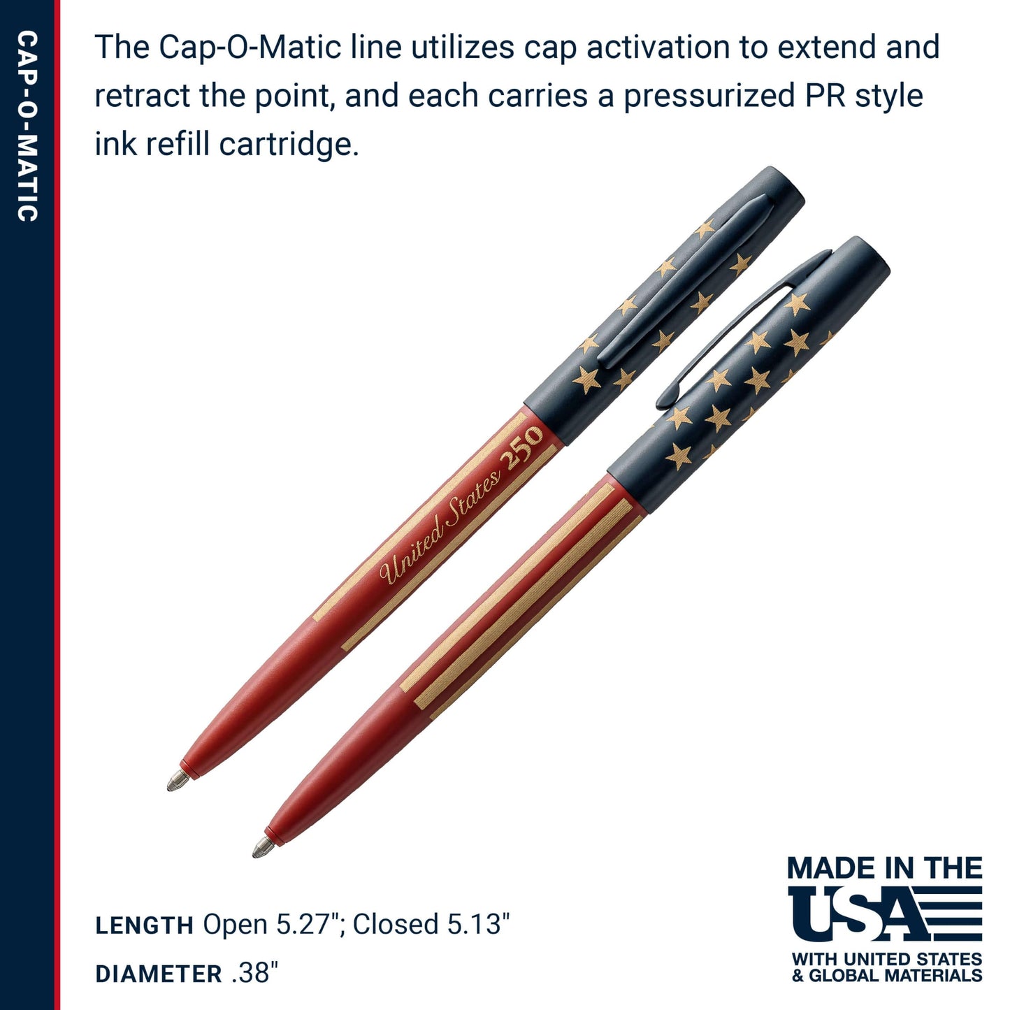 Fisher Space Pen United States 250 Stars & Stripes, Cap-O-Matic Pen, Black