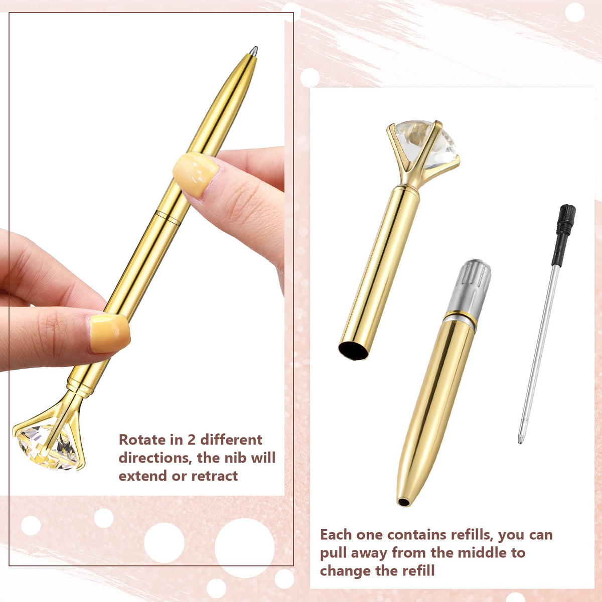 Leinuosen 50 Pcs Diamond Bridal Showers Pen Bulk, Gold