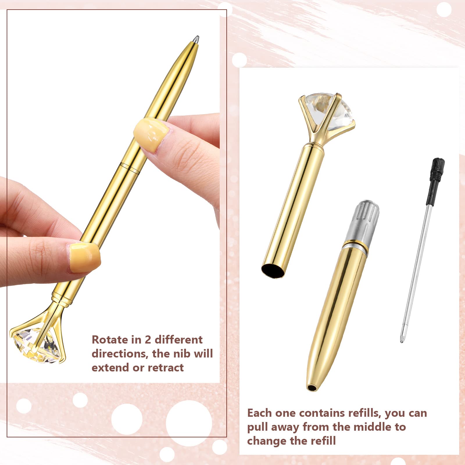 Leinuosen 50 Pcs Diamond Bridal Showers Pen Bulk, Gold