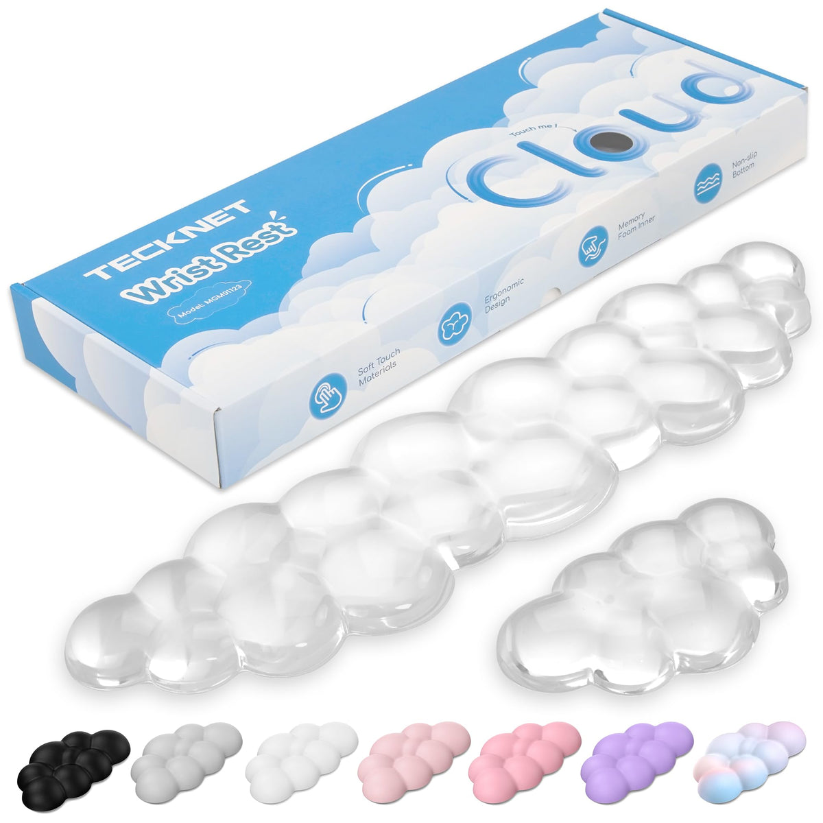 TECKNET Gel Cloud Wrist Rest Set, Cloud Wrist Rest with Non-Slip Base, Clear Wrist Pad for Keyboard