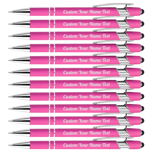 12PCS Personalized Pens Bulk with Name Free Engraving,Custom Ballpoint Pens with Stylus,Engraved