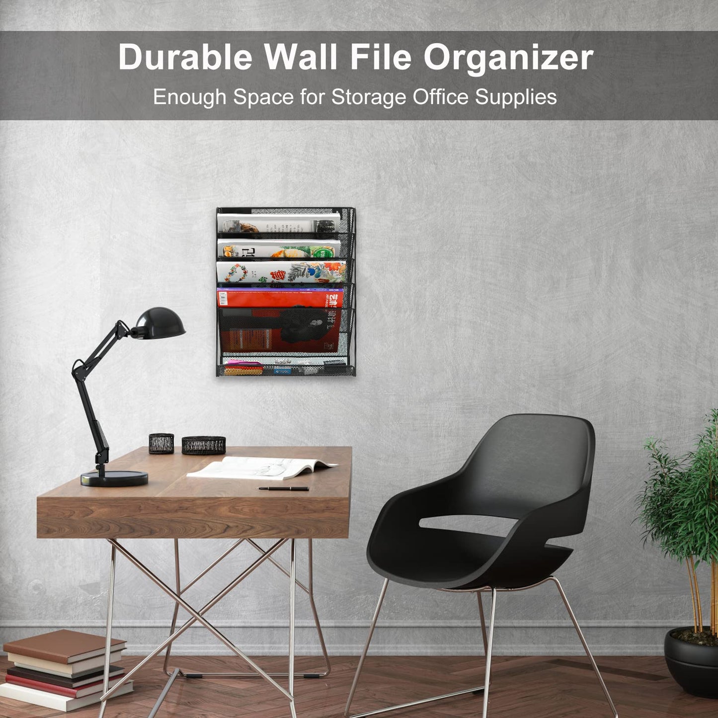 EasyPAG 5 Tier Wall File Holder, Mesh Hanging Folder Organizer with Classify Label, Versatile Desk