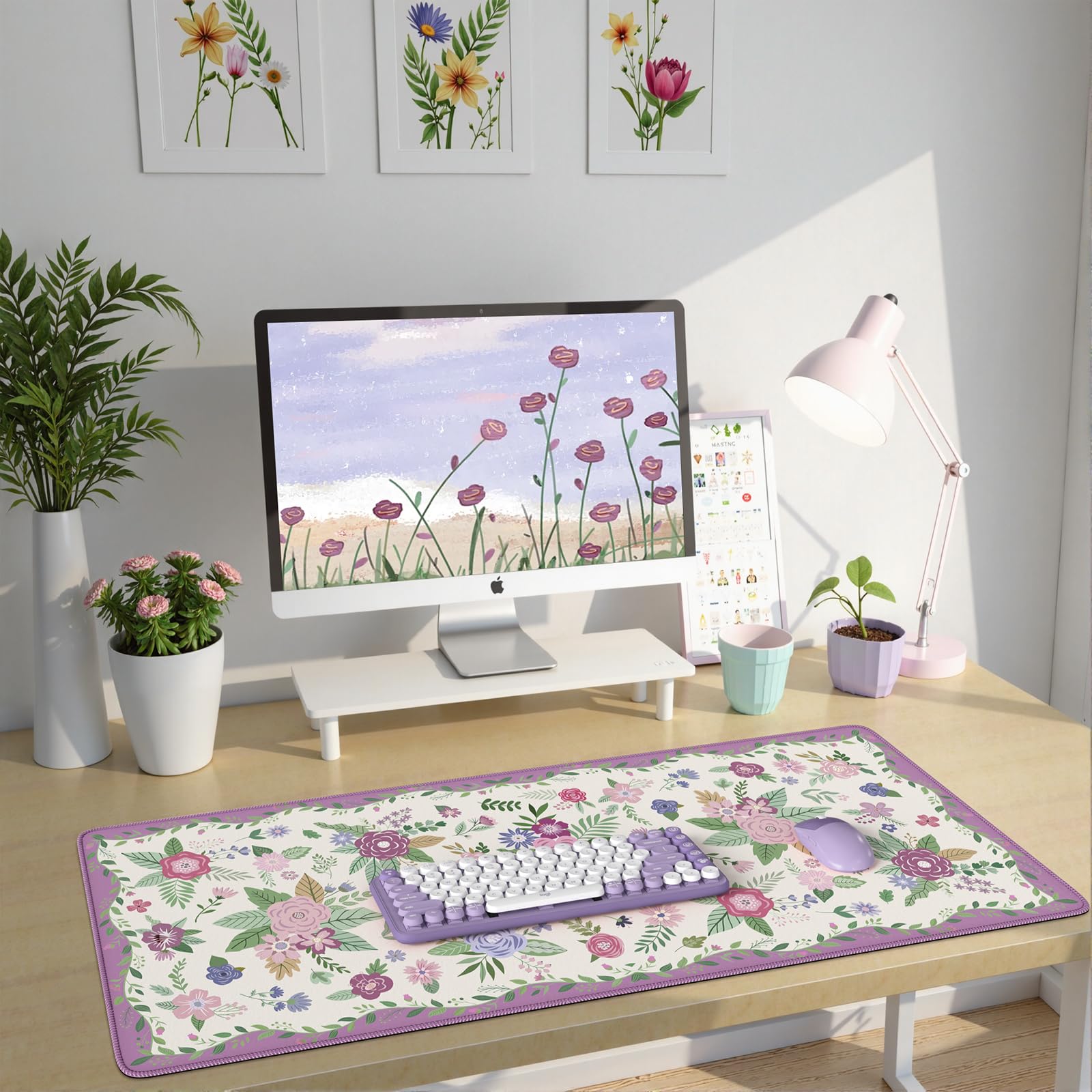 HAOCOO Purple Cloud Desk Pad, 35.4" x 15.7" Desktop Matt for Home Desk