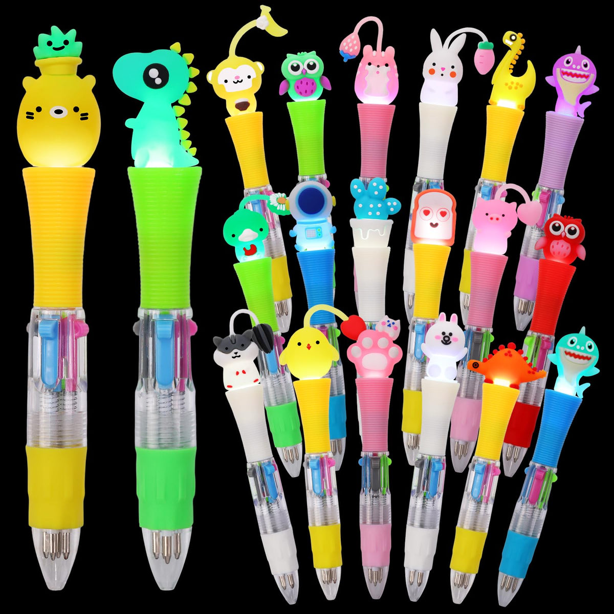 CZWZ 20Pcs Multicolor Pens in One 4-in-1 Cute Pens Bulk, Ballpoint Pen for Birthdays and Parties