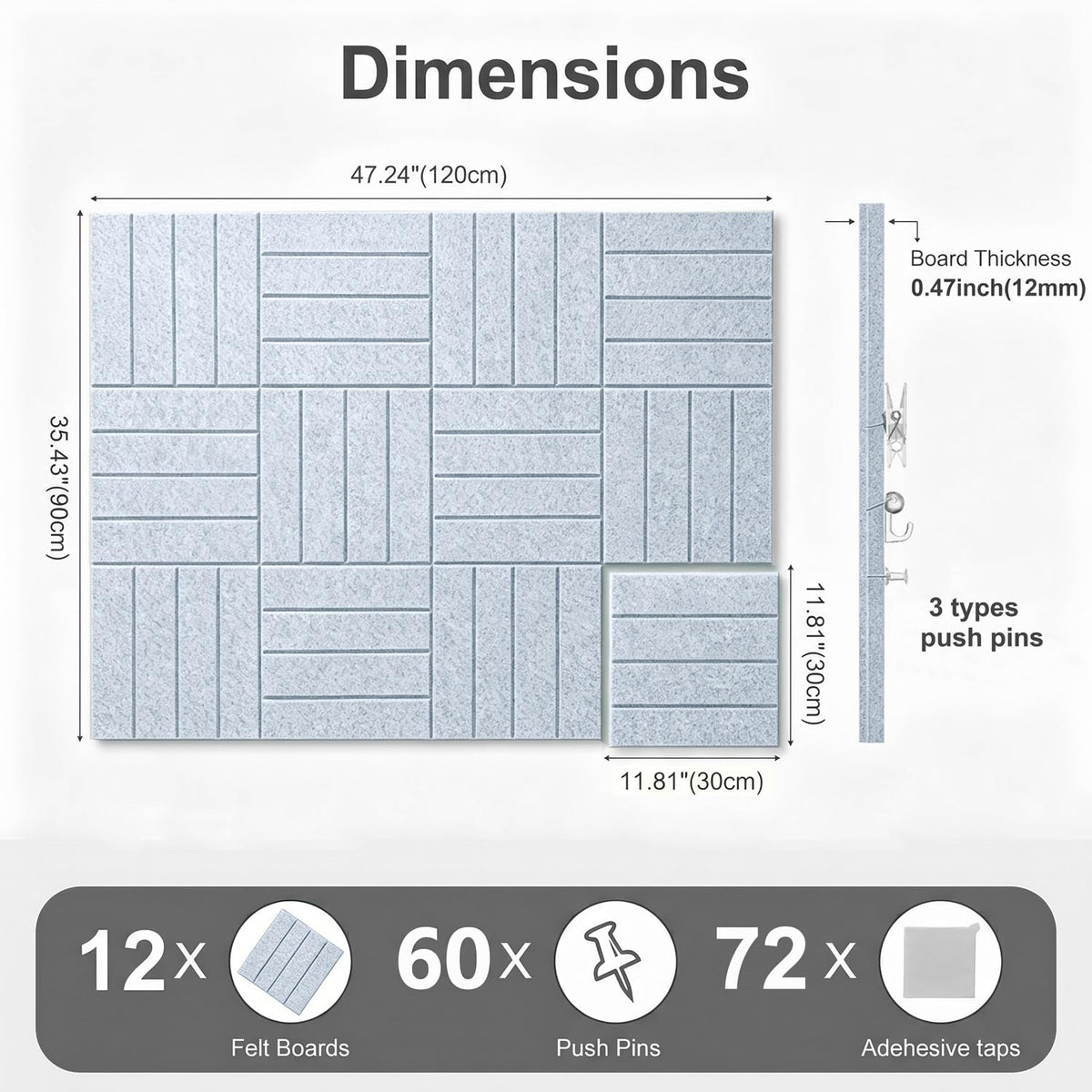 G Gamit 0.47" Thick Felt Wall Tiles 48"x36" Cork Board Alternative 12 Pack 11.81"x11.81"Felt