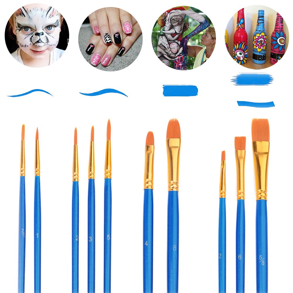 Hulameda 50Pcs Nylon Hair Paint Brushes with 12Pcs Paint Pallets