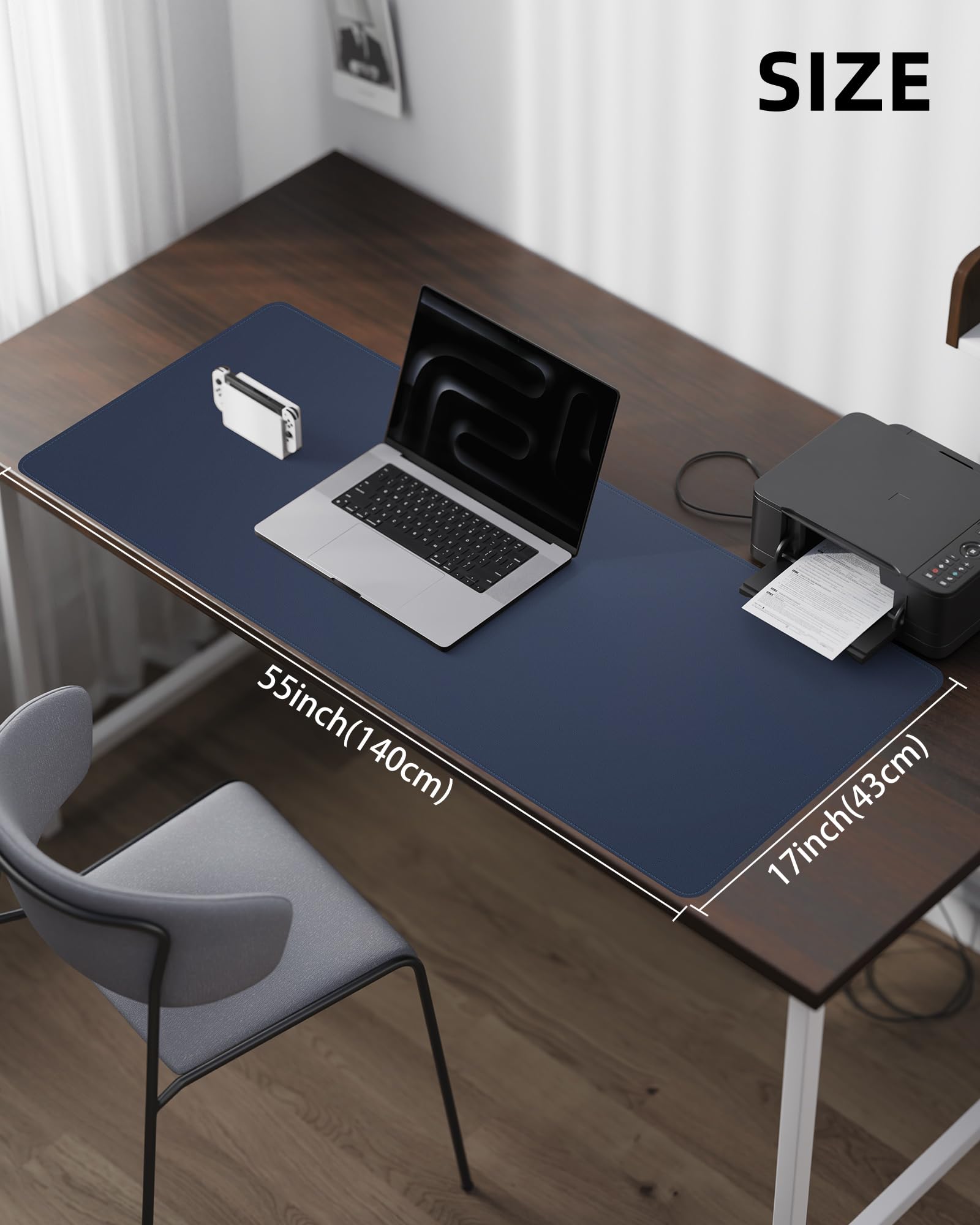 AFIING Leather Desk Protector, 55"x17" - Premium Office Mat, Large Mouse Pad, Non-Slip Blotter