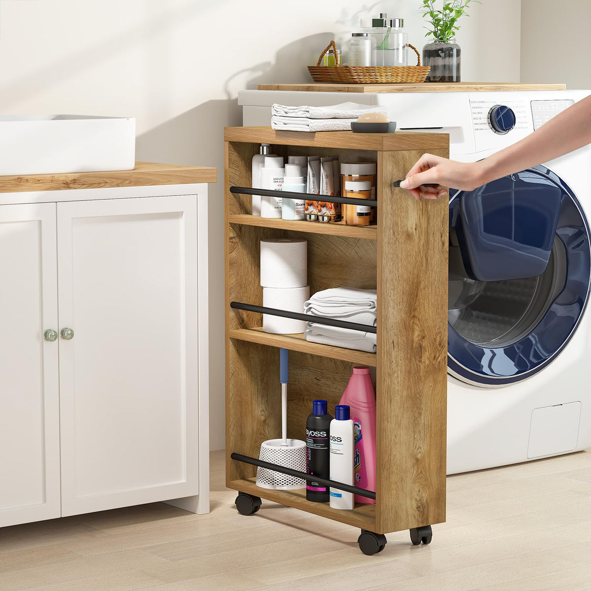 Tribesigns Slim Storage Cart, Rolling Narrow Kitchen Cart on Wheels for Small Place, 4-Tier Slide