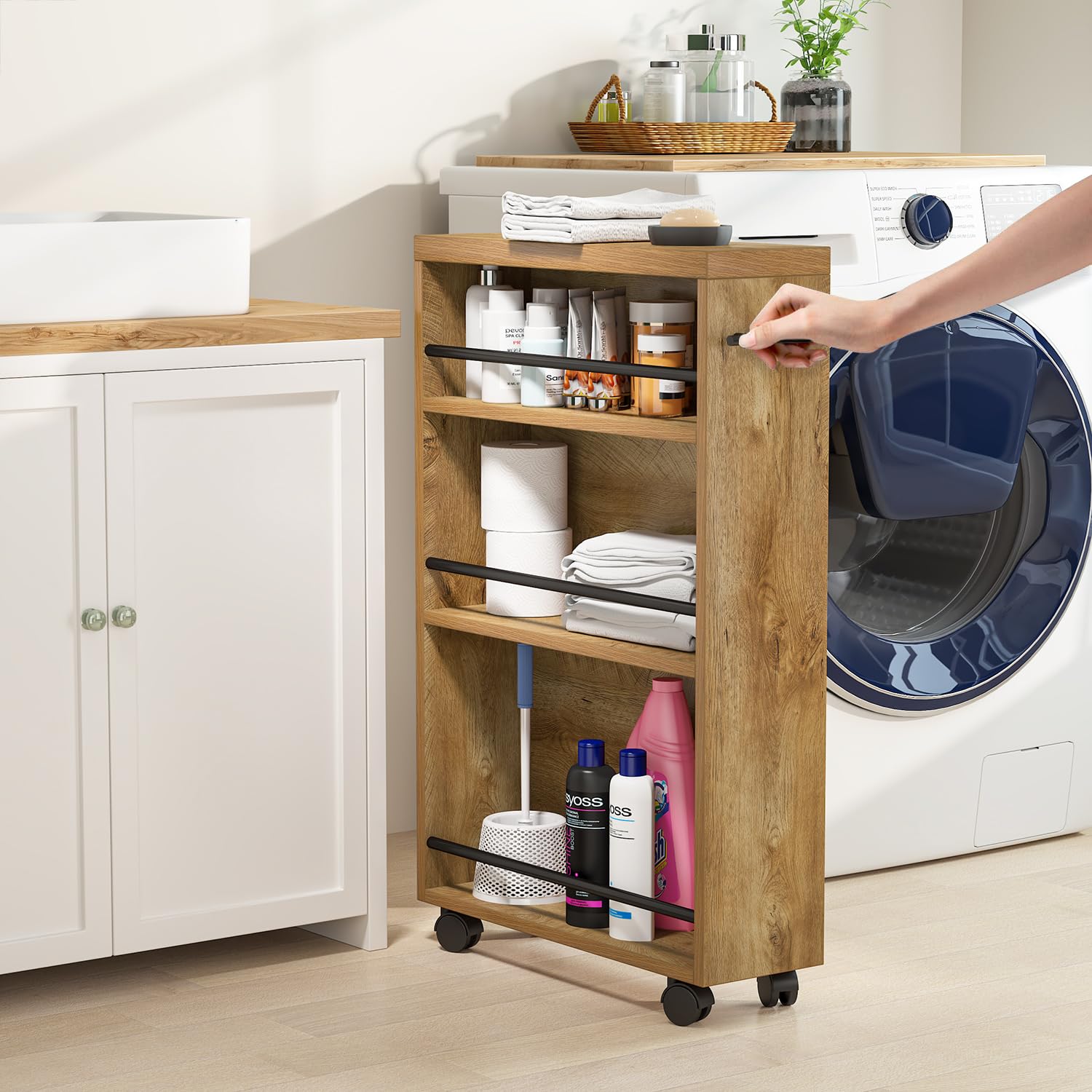 Tribesigns Slim Storage Cart, Rolling Narrow Kitchen Cart on Wheels for Small Place, 4-Tier Slide