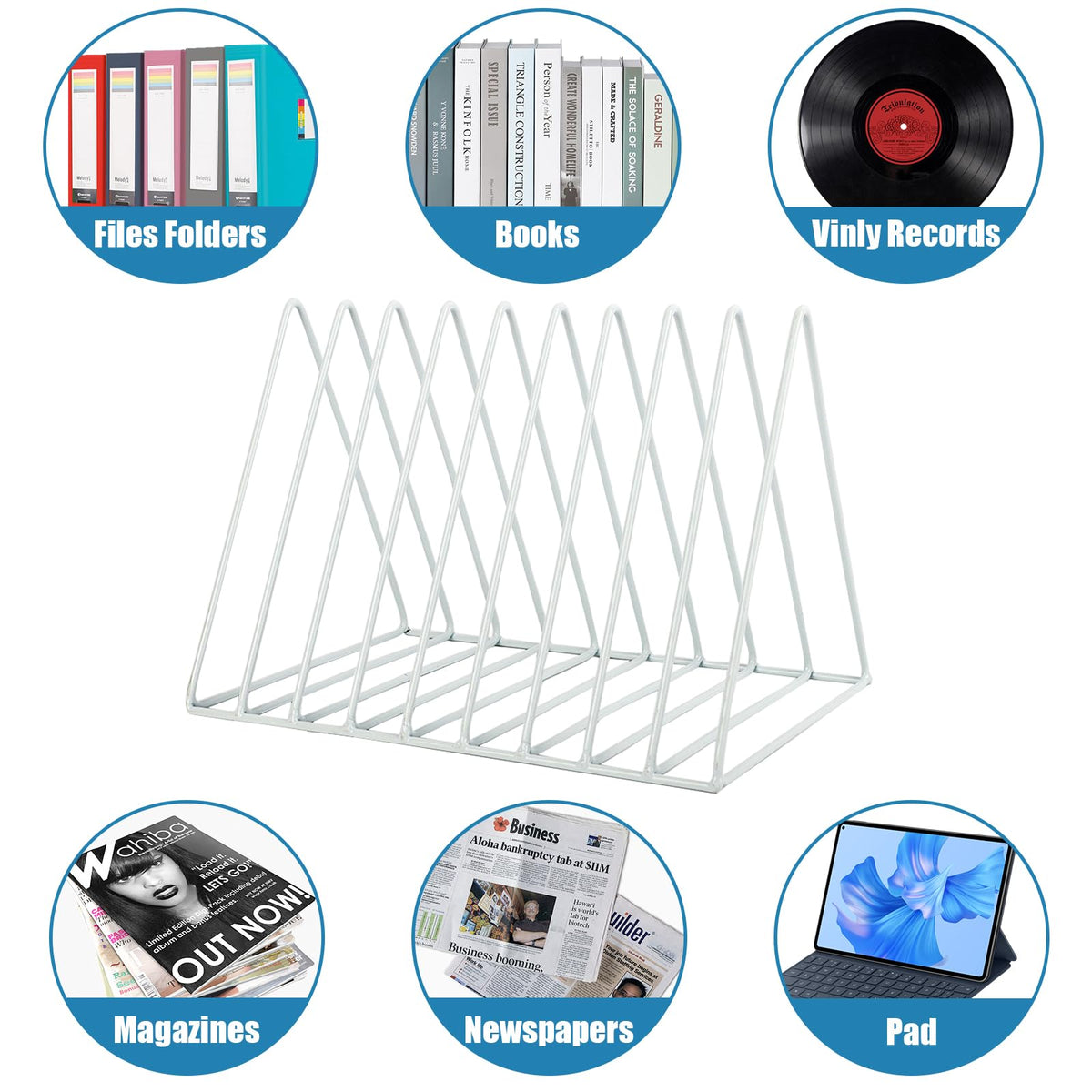 EASEPRES Vinyl Record Holder Storage, 9 Slot Metal Magazine Book Album Display Rack, Stylish