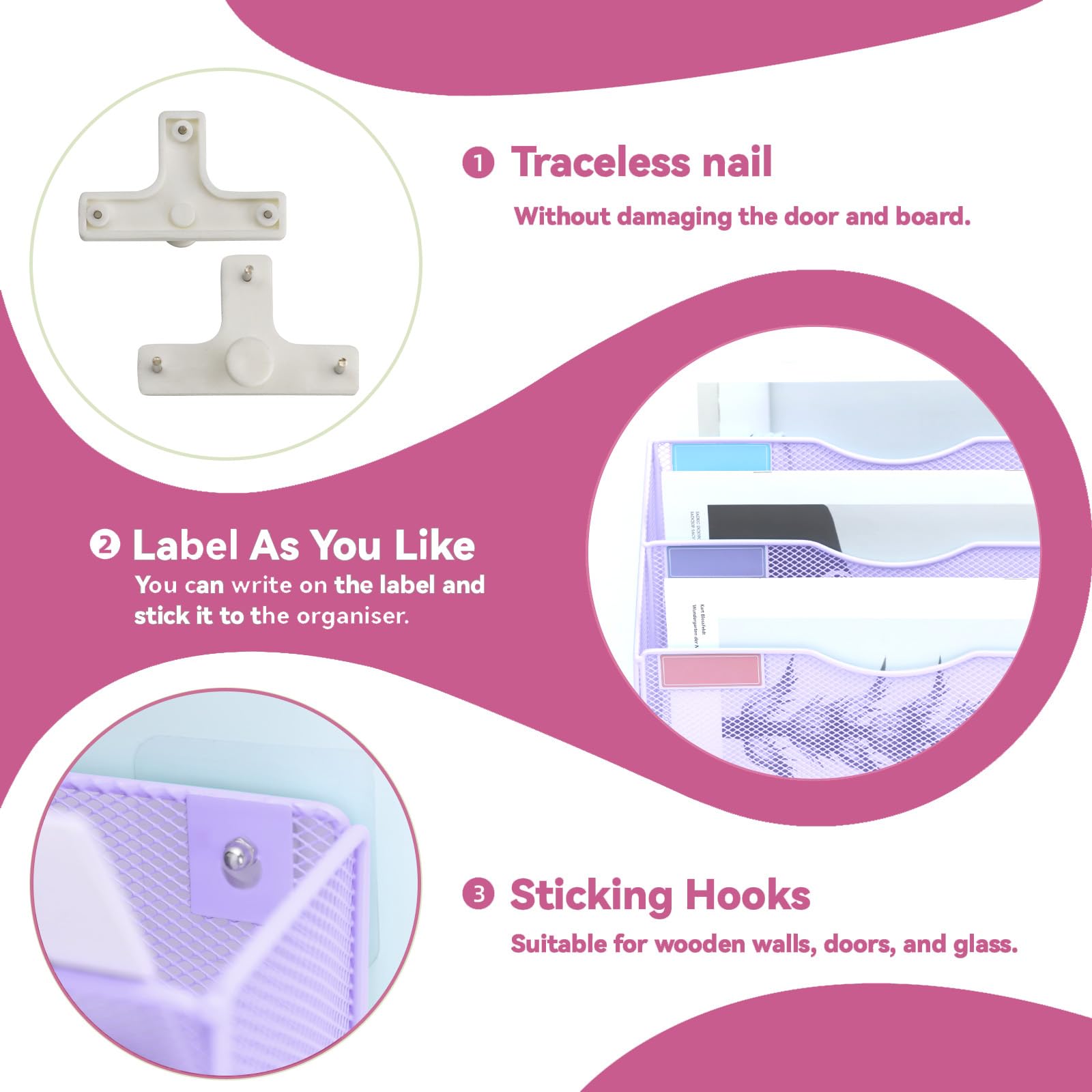 ideallife 3 Pockets Mesh Wall File Holder Organizer Office Hanging File Folder Magazine Rack