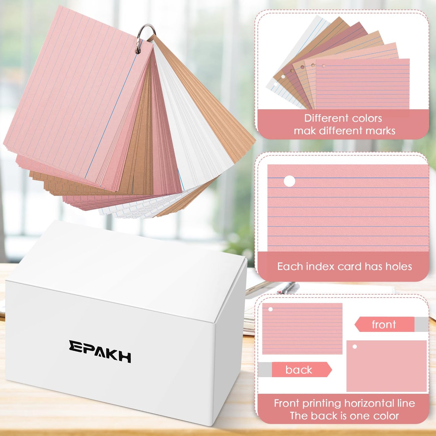 Epakh 300 Pcs Index Cards with Rings, 4 x 6 Inch, Yellow Series