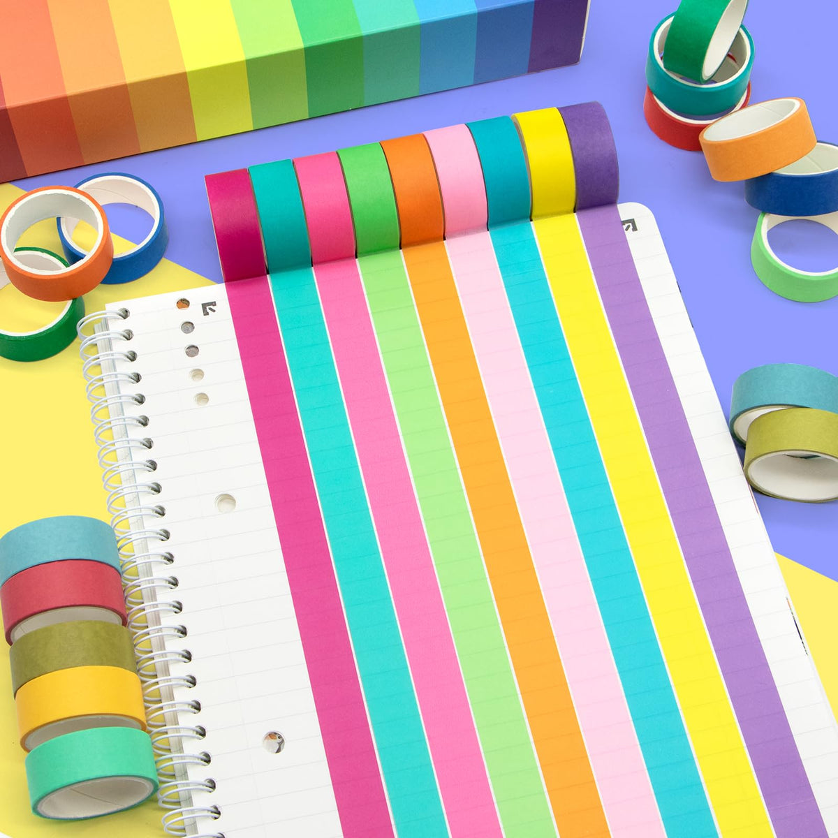 WAPETASHI 60 Rolls Washi Tape Set - 15mm Rainbow Colored Masking Tape, Decorative Tape for Bullet