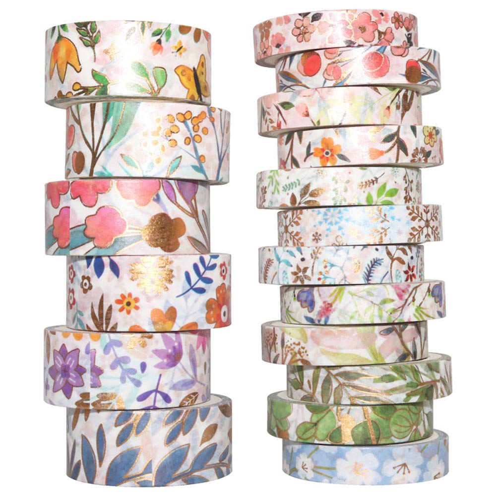 YUBBAEX Floral Gold Washi Tape Set VSCO Foil Masking Tape Decorative for Arts, DIY Crafts, Journal